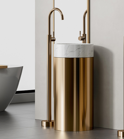 Matt Rose Gold Stainless Steel Basin Stand With Carrara Marble Basin – Aquant India